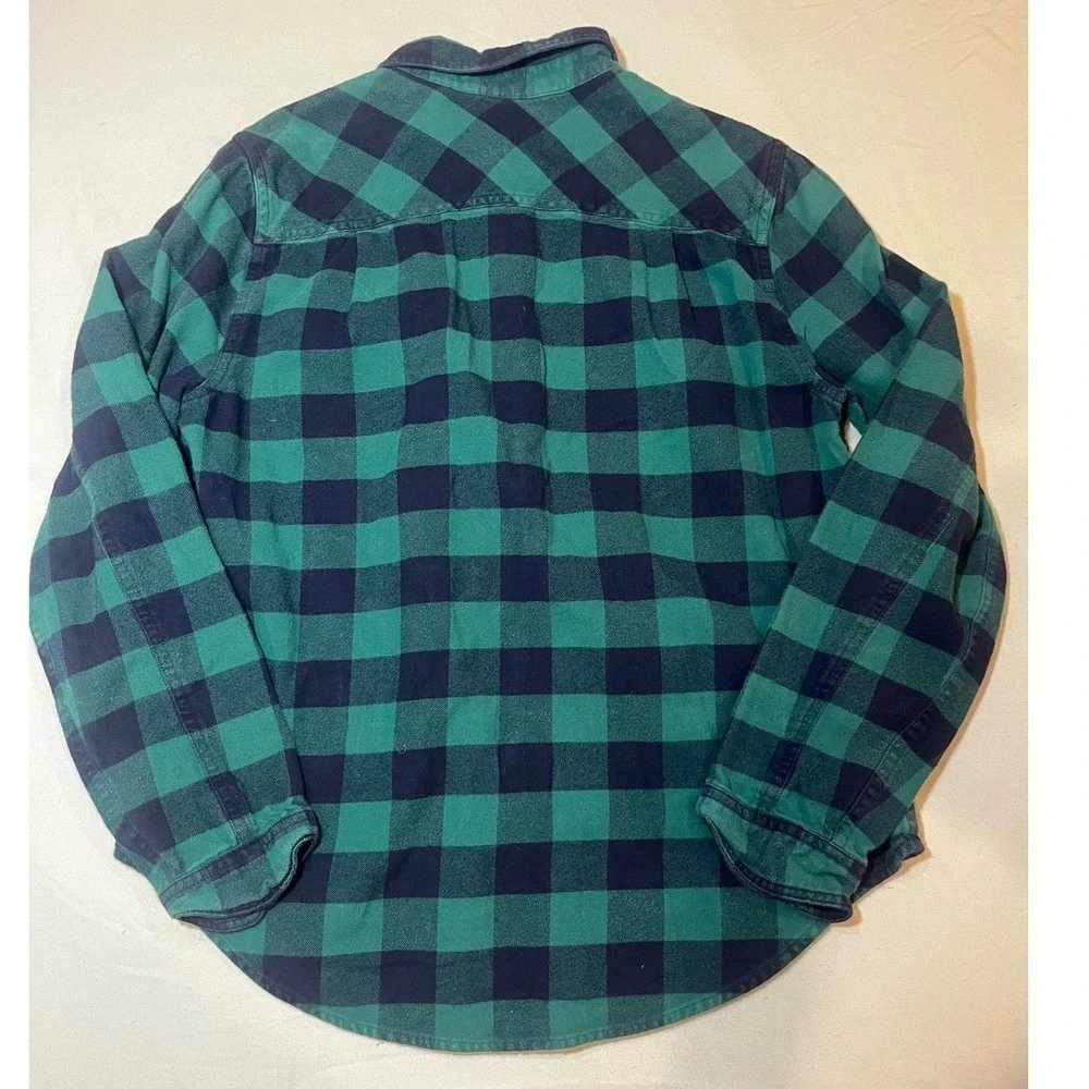 J.Crew Womens Small Flannel Half-Zip Pullover Long Sleeve Shirt Plaid Green Blue